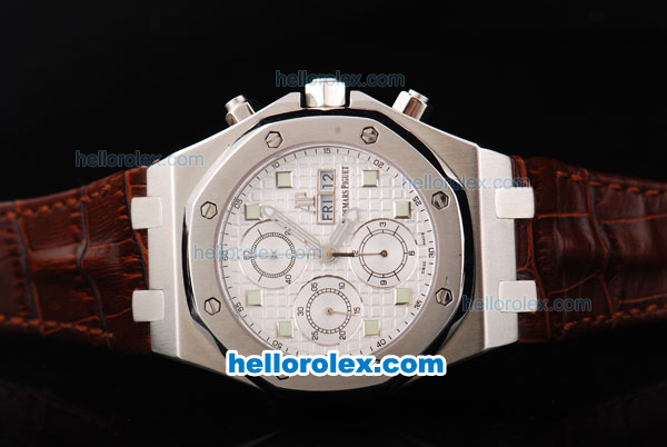 Audemars Piguet City of Sails Chronograph Swiss Valjoux 7750 Movement Steel Case with White Dial and Green Hour Marker-Brown Leather Strap - Click Image to Close